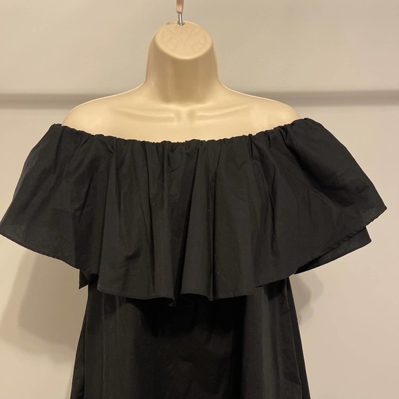 Adrienne Black Cotton Off the Shoulder Lined Dress Small‎ Pre-Owned - Picture 2 of 7